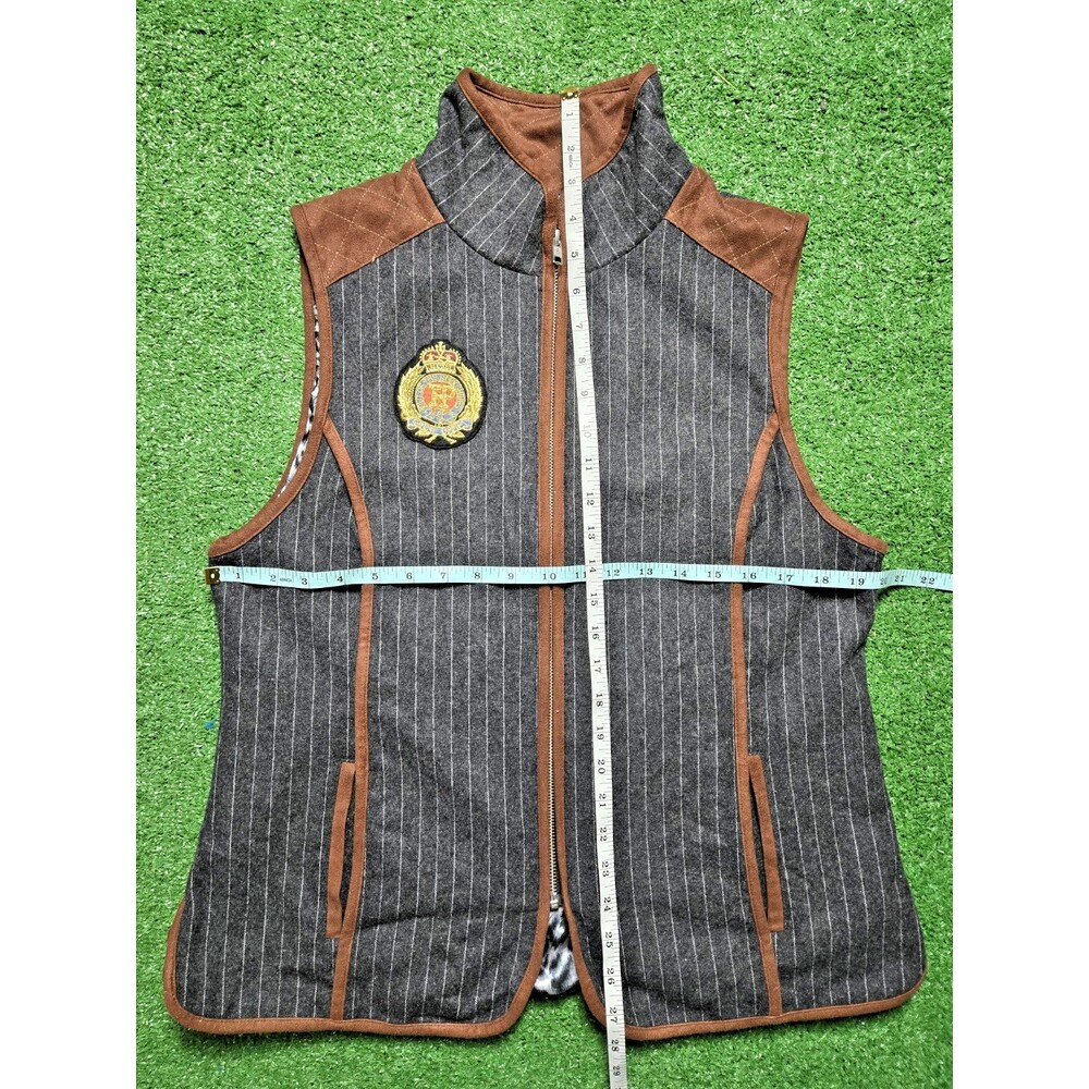 Tasha Polizzi Pinstripe Vest Western Equestrian Full Zip Brown Trim - Women's L - Picture 7 of 11